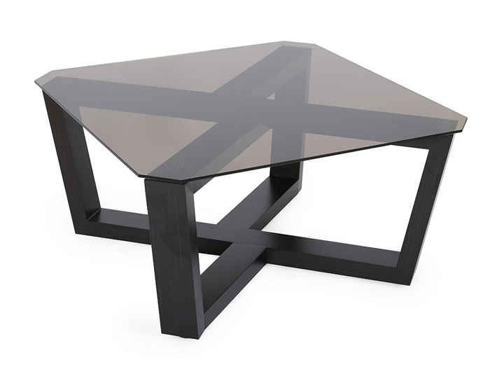 Wooden black coffee table with glass top - Flora