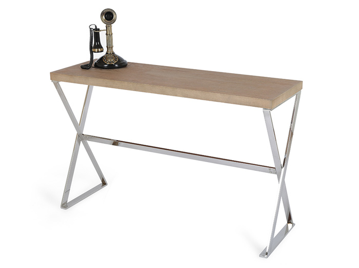 Light wooden top with chrome legs console table - F7092AA