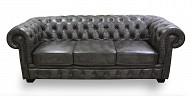 Grey leather 3 seater sofa for living room - Chesterfield Grey