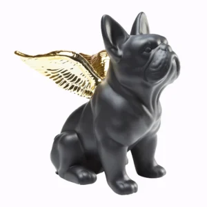 Deco Fig. Sitting Angel Dog  Gold/Black