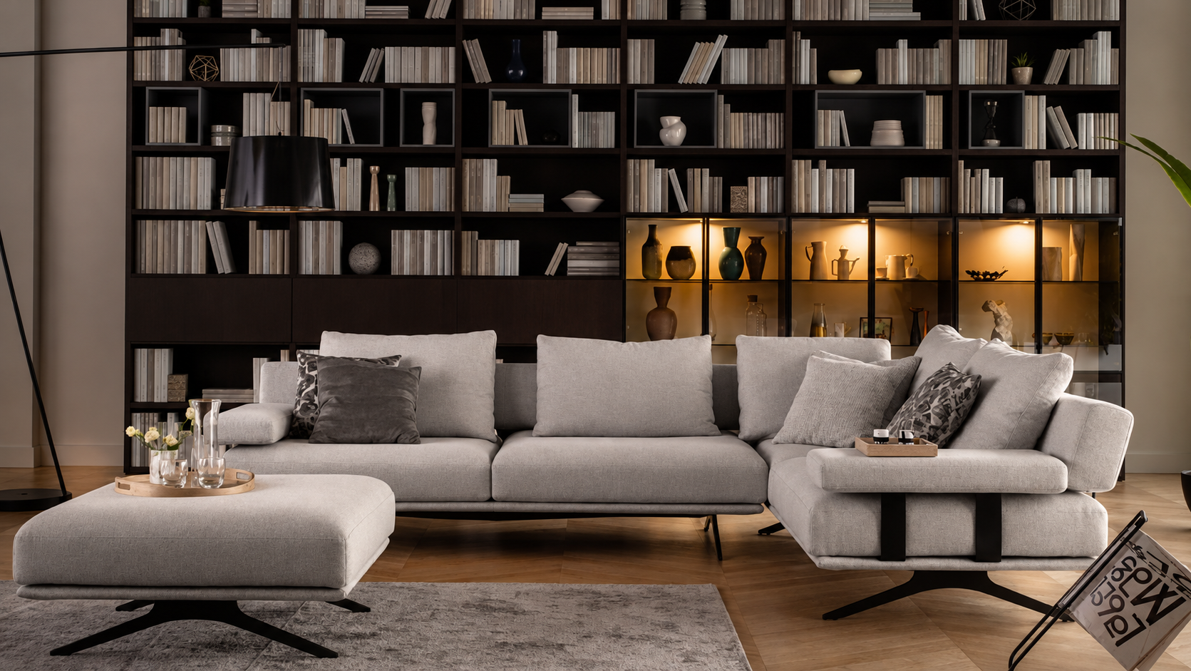 1 Moody Modern Lounge With Library Wall 1